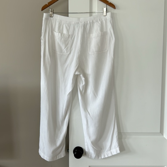 J Jill Solid White Linen/Rayon Crop Length Textured Pant 4 Pockets Elastic Waist - Picture 11 of 12